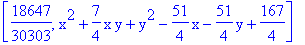 [18647/30303, x^2+7/4*x*y+y^2-51/4*x-51/4*y+167/4]